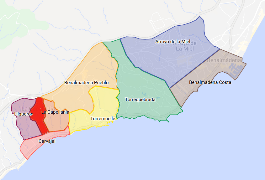 Map showing area of apartments on sale in Benalmadena within Torremar