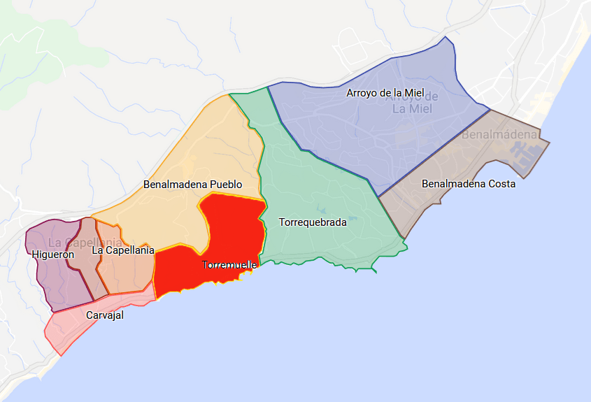 Map showing area of penthouses for sale in Benalmadena within Torremuelle