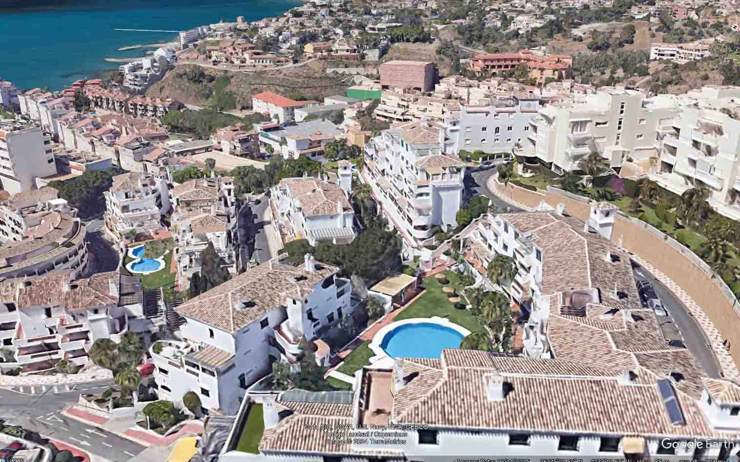 birds eye view showing urbanisation ofPueblo Torrequebrada where we offer a comprehensive range of property for sale