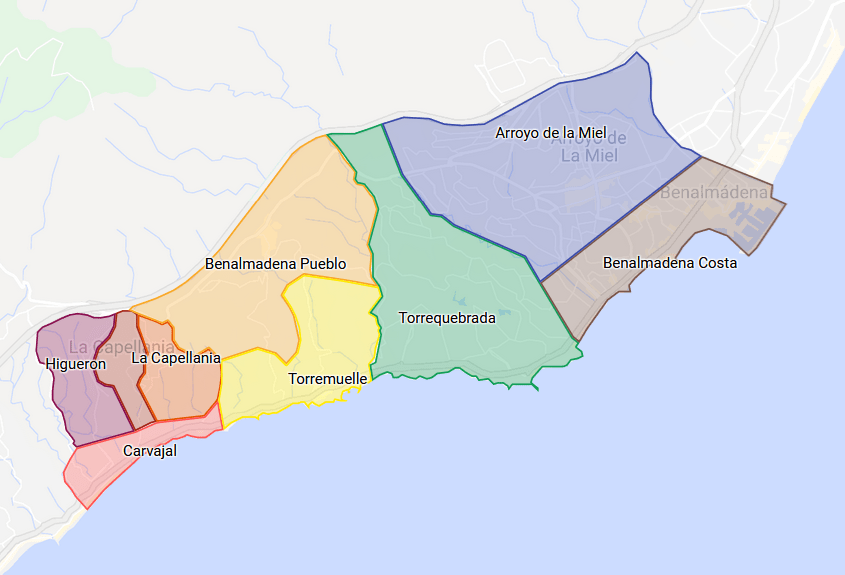 map showing penthouses for sale in Benalmadena all areas
